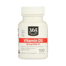365 Whole Foods Supplements, Vitamin D3, 2000 IU 100 Softgels - £16.43 GBP