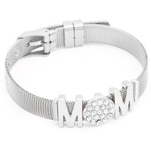 New Women’s Mom Rhinestone Silver Tone Stainless Steel Bracelet - £8.09 GBP