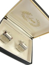 Anson Etched Silver Tone Cufflinks Shirt Formal Wedding Tux Vintage IOB - £23.29 GBP