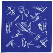 Printed Image Knots Bandanna 22&quot; x 22&quot; Royal Blue Rope Knot Tying Tips How To - £8.80 GBP