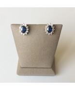 Women&#39;s Halo Earrings 18k White Gold Natural White Diamonds Oval Blue Sa... - £2,152.21 GBP