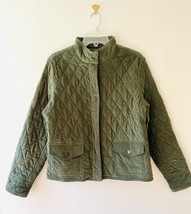 Eddie Bauer Sz L Army Green Corduroy Quilted Zip Jacket Buttoned Pockets - $34.91