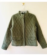 Eddie Bauer Sz L Army Green Corduroy Quilted Zip Jacket Buttoned Pockets - $643.33 MXN