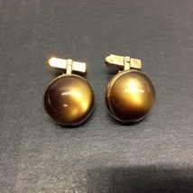 Swank Cuff Links Domed Brown Moonstone Gold Tone Art Deco - $27.67