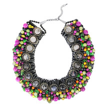 Cascading Color Mixed Stone, Shell and Pearl Collar Necklace - $86.62