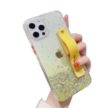 Anymob iPhone Case Yellow Sequins Glitter Wrist Band Clear With Stand Holder  - £22.72 GBP