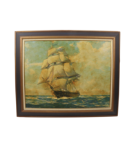 Vintage 70s Mid Century Modern MCM Sweden Nautical Boat Sea Framed Art Painting - $247.45