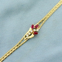 Italian Made 3/4ct TW Ruby and Diamond Flower Design Bracelet in 14K Yel... - £651.17 GBP