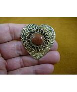 (BB310-6) Orange Goldstone stone circle scrolled heart brass brooch pin ... - $23.99
