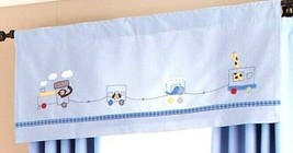 TWO Valances Pottery Barn Baby Kids RYDER CIRCUS TRAIN Blue Animals Stri... - £23.45 GBP
