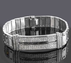 2.90 Ct Men&#39;s ID Screw Link Diamond Bracelet 14k Solid White Gold Handmade 58 g - £6,617.42 GBP