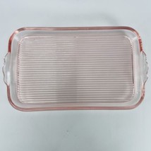 Pink Depression Glass Ribbed Vanity Serving Tray with Scalloped Handles VTG - £23.46 GBP