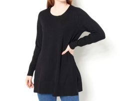 Belle by Kim Gravel Feather Knit Tunic with Side Slits - Black, Medium - £16.33 GBP