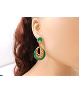 Green Enamel Dangle Earrings | Signed Oval Drops - $538.09 MXN