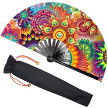 Large Rave Folding Hand Fan With Bamboo Ribs For Men/Women - Chinese Japanese Ha - £31.63 GBP