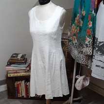 Womans dress white linen Cotton NY Collections sz 10 off white ivory - $25.00