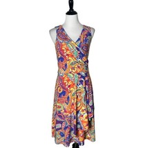 Ralph Lauren Faux Wrap Dress Paisley Print Colorful Stretch Draped Women... - $34.65