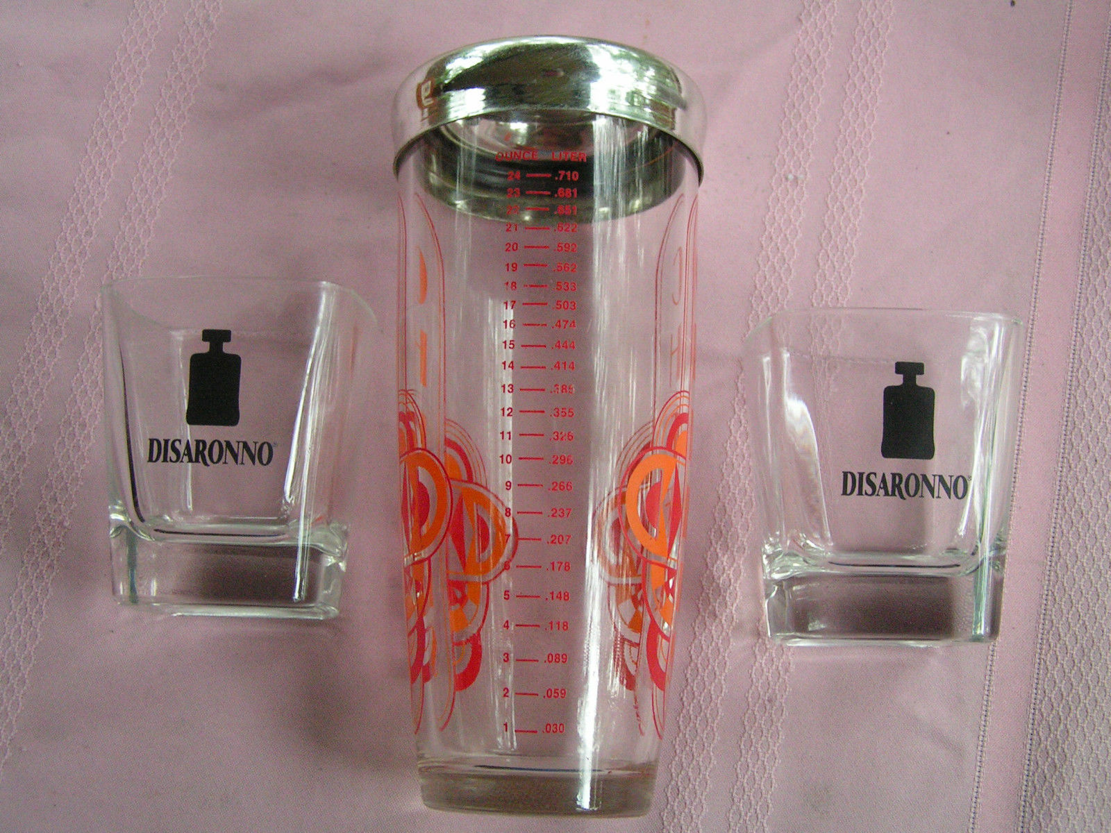 2 DiSoronno Rocks Glasses With "Cheers" Irvingware Measuring Bar Thick Glass Item image 2