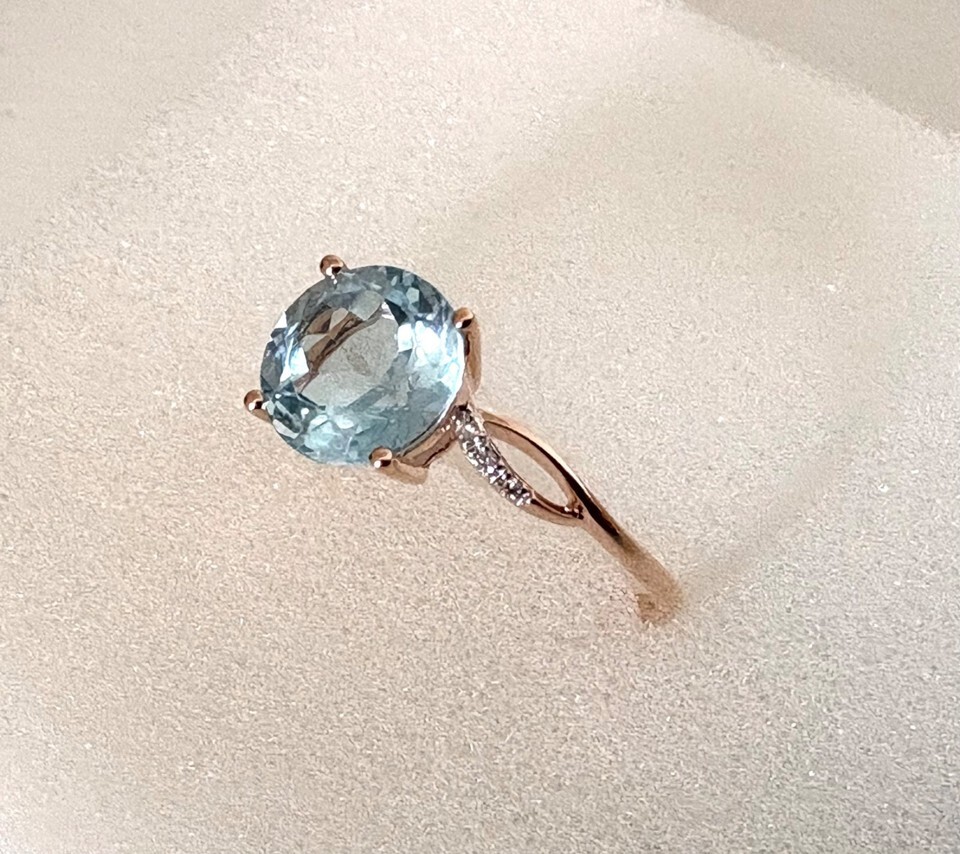 14k Gold aquamarine diamonds ring gemstone ring - 14 carats solid gold stonqueen Item image 8