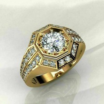 2Ct 14K Jaune Plaqué Or Homme Rond Simulé Diamant Mariage Bague Pinky Bande - £111.97 GBP