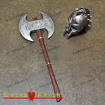 40&quot; Foam Ornate Medieval Double Headed Battle Axe Rustic Wood Grain Handle - $866.07 MXN