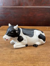 Ceramic Bisque Black and White Cow Figure Laying Down Cow Heifer Milk Cow Figure - £9.09 GBP