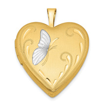 1/20 Gold Filled &amp; White Rhodium Satin Butterfly 19mm Heart Locket QLS110 - $102.95