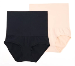 Breezies 2 Modern Cotton Seamless High-Waisted Shaping Brief- BLACK/BEIG... - $22.00