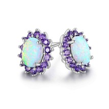  0.25 CTTW White Fire Opal and Amethyst Stud Earrings in 18K White Gold - £22.37 GBP