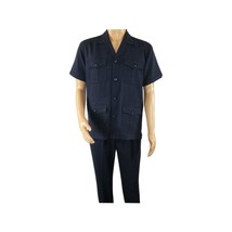 Men 2pc Stacy Adams leisure suit guayabera traditional matching Set 2201 Blue image 2