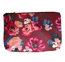 Cranberry Floral Vinyl Zipper Pouch 7&quot; x 10&quot; NWOT - $225.23 MXN