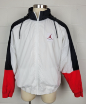 Nike Air Jordan Flight Mens Windbreaker Jacket Loose Fit White Black Red XL - $39.60