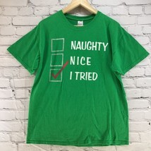 Christmas Green Naughty Nice T-Shirt Mens Womens Unisex Size L Large - $11.88