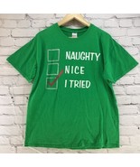 Christmas Green Naughty Nice T-Shirt Mens Womens Unisex Size L Large - £9.35 GBP