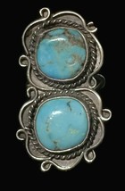 Long Turquoise Ring Vintage Southwest Sterling Silver Women Boho Ring Size 6.25 - £122.72 GBP