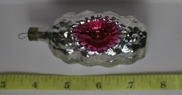 VTG Christmas Glass Ornament Rare USSR Russian Soviet Pink Indent Shiny Silver - £86.49 GBP