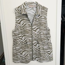 Chico&#39;s Animal Print Linen Blend Size 2 Large Full Zip Vest Toggle Waist... - £15.94 GBP