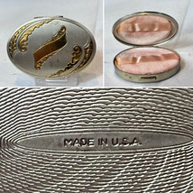 Vtg Made In USA Compact Oval Gold &amp; Silvertone Mirrored Makeup Powder Box - £23.70 GBP