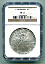 2006 W American Silver Eagle Burnished Unc Ngc MS69 Brown Label Nice Coin - $59.95