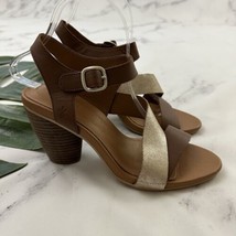 Emu Australia Dawn Stacked Heel Sandals Size 9 New Brown Gold Leather Strappy - £30.05 GBP