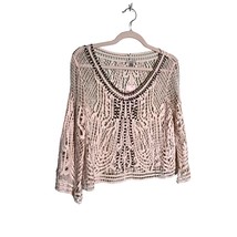 NWT ECOTE Size XS Ivory Boho Pullover Top Open Beaded Festival Flare Sleeve - $17.99