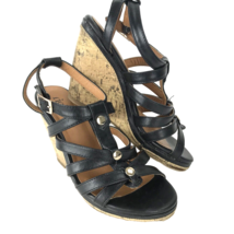 Rialto Size 6.5M Wedge Heel Strappy Buckle Black Open Toe Sandals Polish... - $39.99