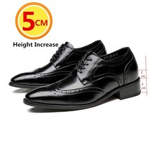 Leather Brogue Men Elevator Shoes Flat / 5 CM Height Increase Lift Men Formal Dr - £74.14 GBP