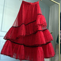RED Polka Dot Layered Tulle Skirt Women Plus Size Fluffy Ballet Tulle Skirt