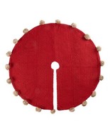 Christmas Tree Skirt Red Cable Knit Faux Fur Pom-Pom 51” Round Holiday B... - £34.40 GBP