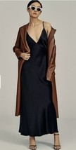 NWT By Anthropologie LP Plunge V Neck Silky Slip Dress Black $148 Chic - $78.89