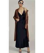 NWT By Anthropologie LP Plunge V Neck Silky Slip Dress Black $148 Chic - $1,502.02 MXN