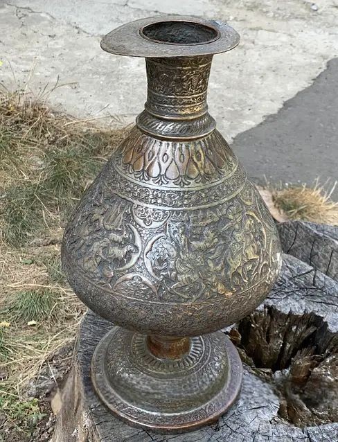 Antique Engraved And Decorated Brass Vase - $821.70