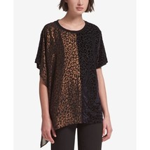 NWT Womens Size XS DKNY Black Gold Mixed Jacquard Animal Print Two-Tone Top - £21.67 GBP