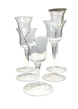 5 Long Stemmed Votive Clear Glass Candleholders All Different Heights READ - $40.08